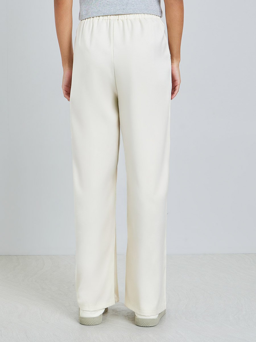 Cream Wide Leg Pants with Pocket