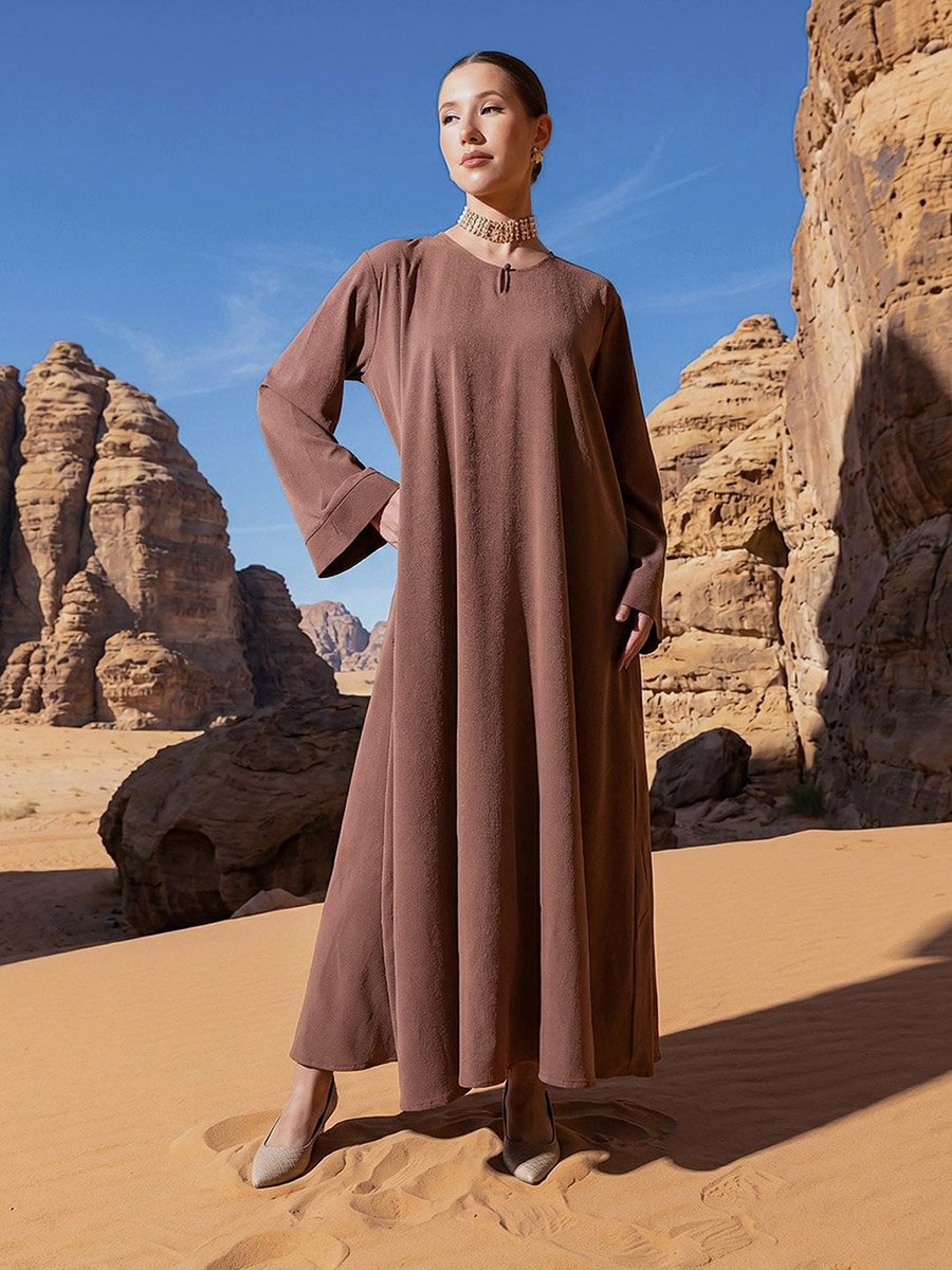 Brown Georgette Regular Abaya with Embellished Hijab