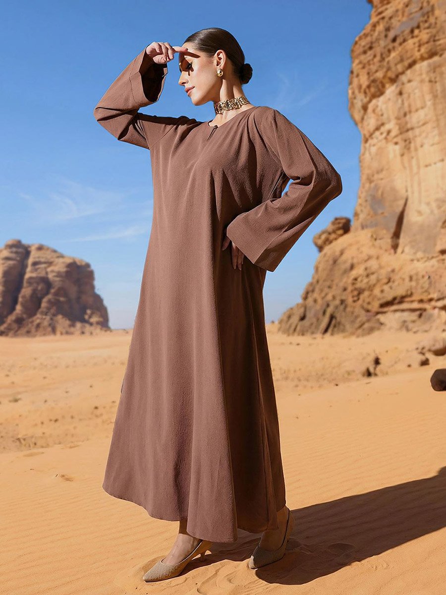 Brown Georgette Regular Abaya with Embellished Hijab