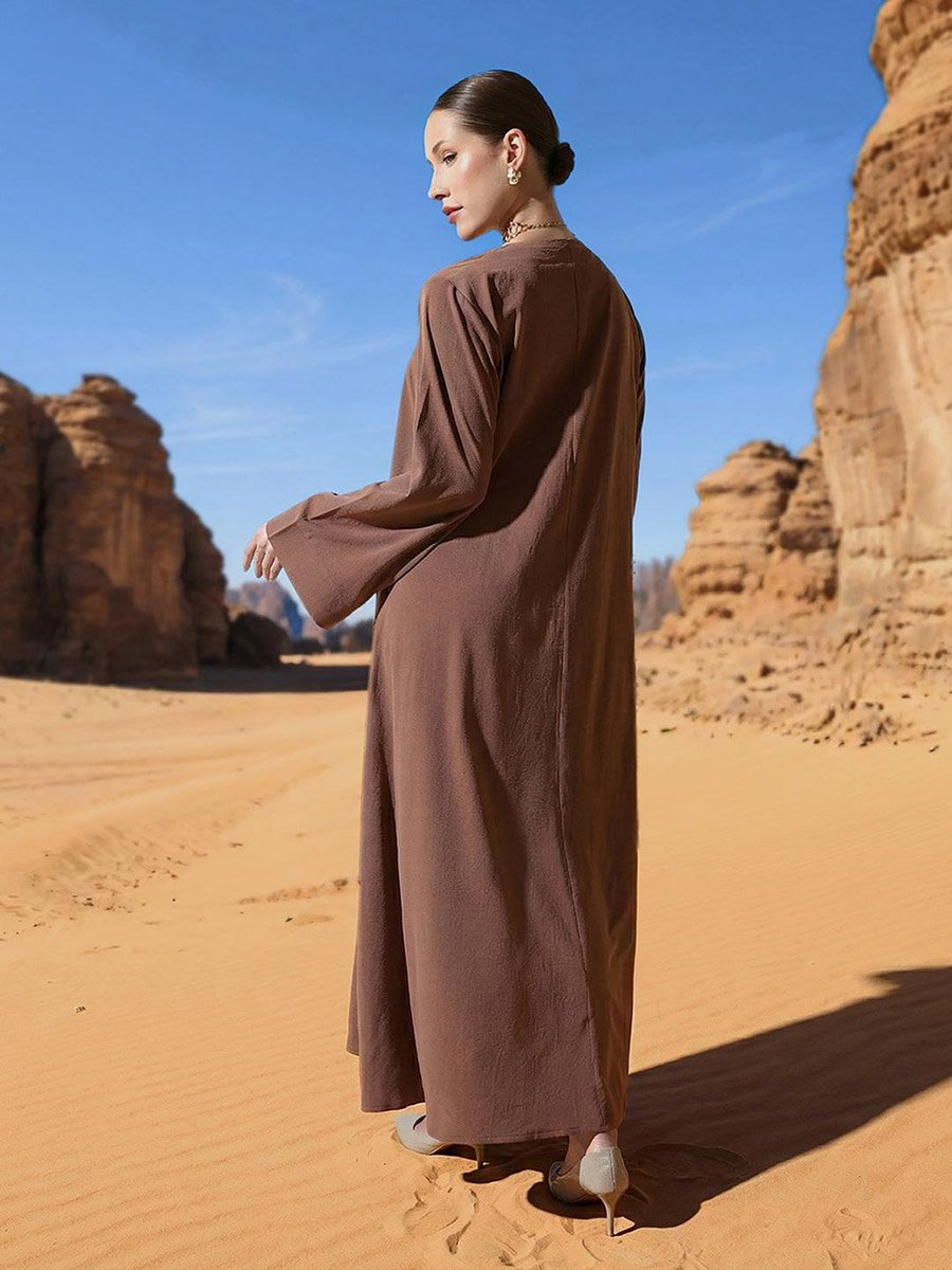 Brown Georgette Regular Abaya with Embellished Hijab