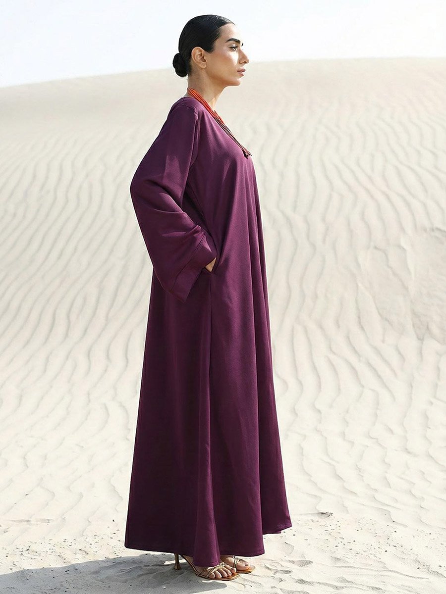 Purple Georgette Regular Abaya with Embellished Hijab