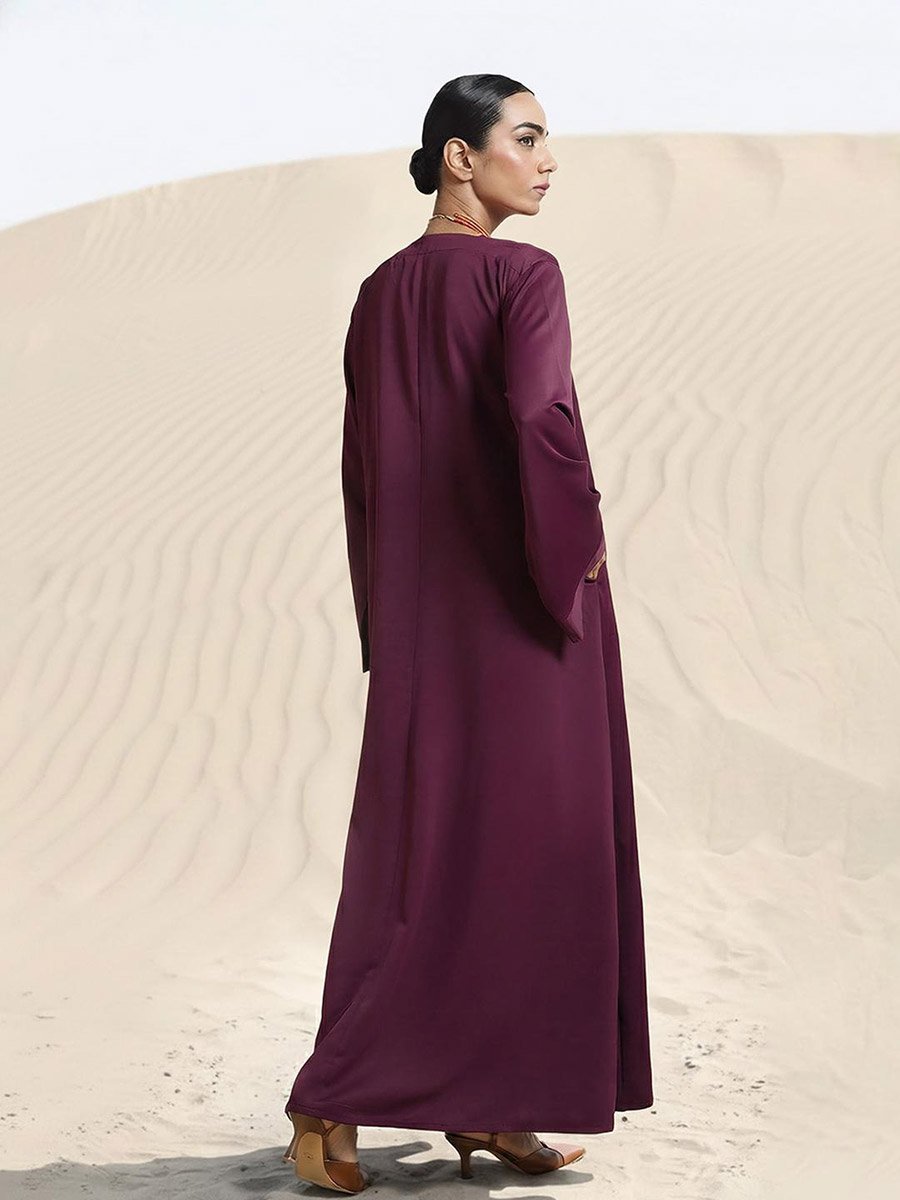 Purple Georgette Regular Abaya with Embellished Hijab