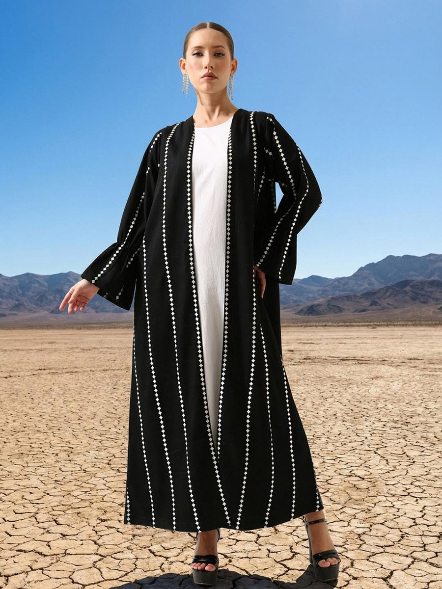 Black Crinkled Cotton Relaxed Abaya with Hijab