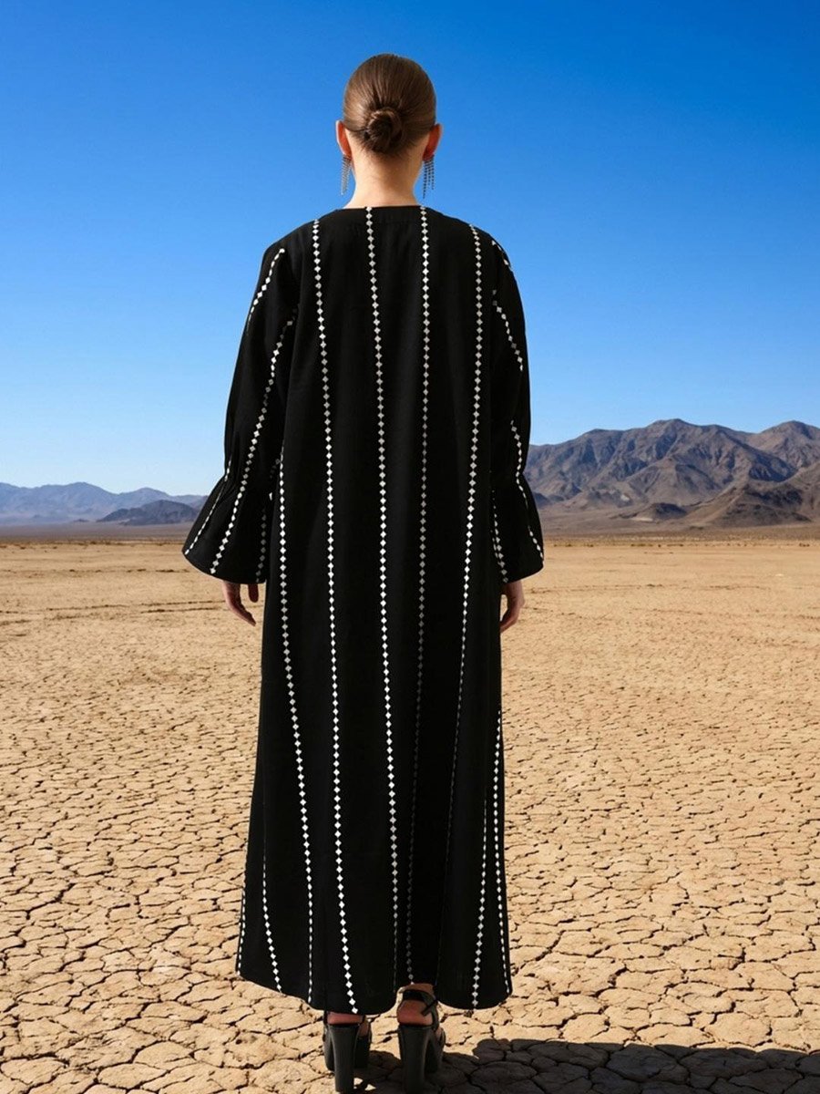 Black Crinkled Cotton Relaxed Abaya with Hijab