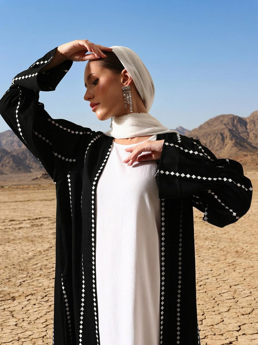 Black Crinkled Cotton Relaxed Abaya with Hijab