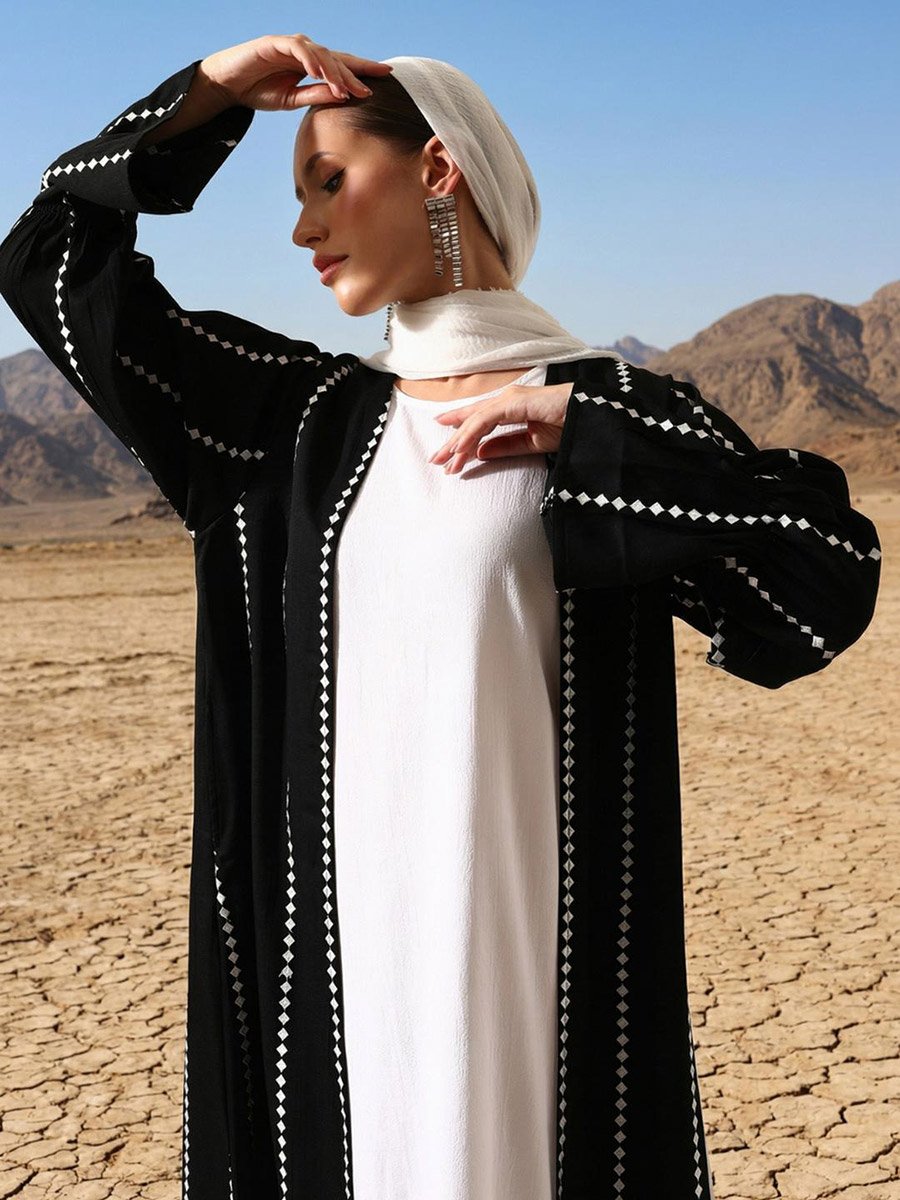 Black Crinkled Cotton Relaxed Abaya with Hijab