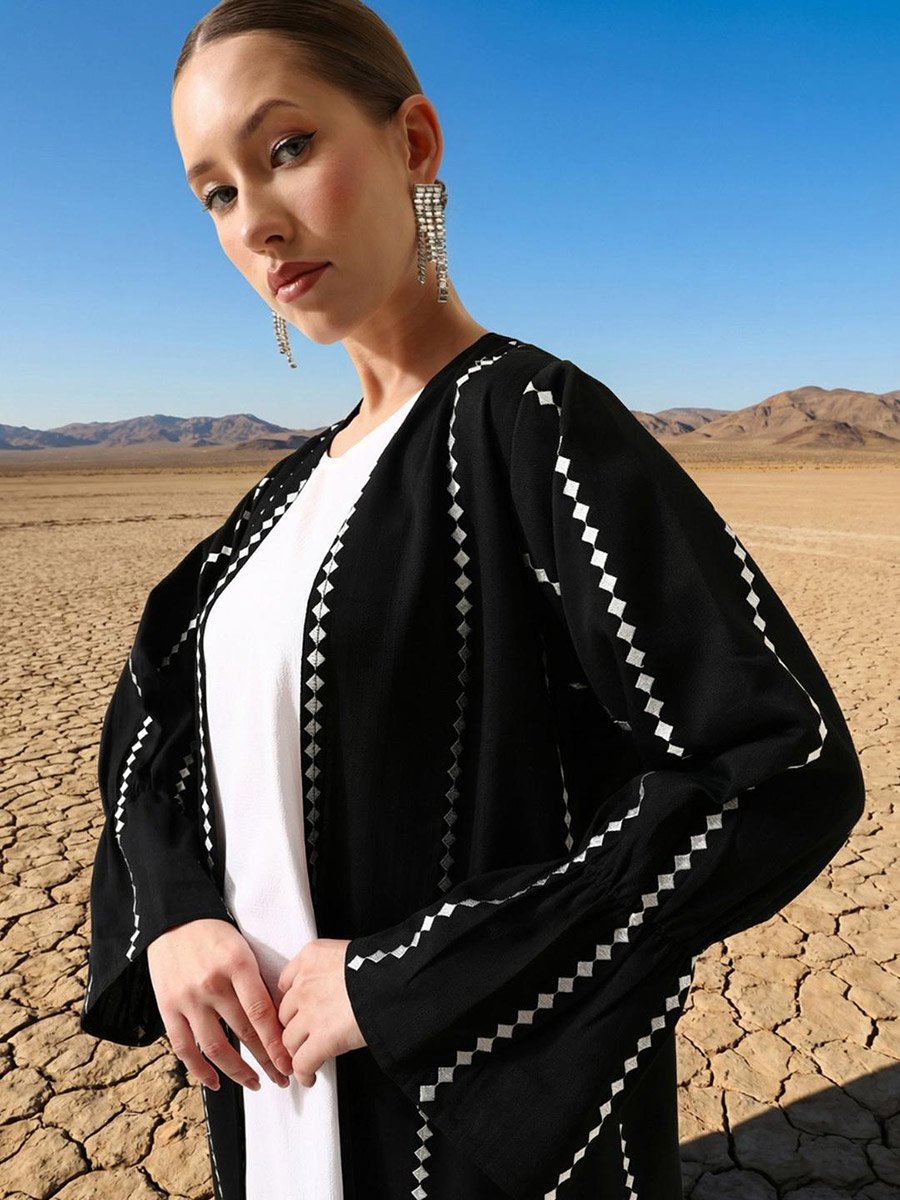 Black Crinkled Cotton Relaxed Abaya with Hijab