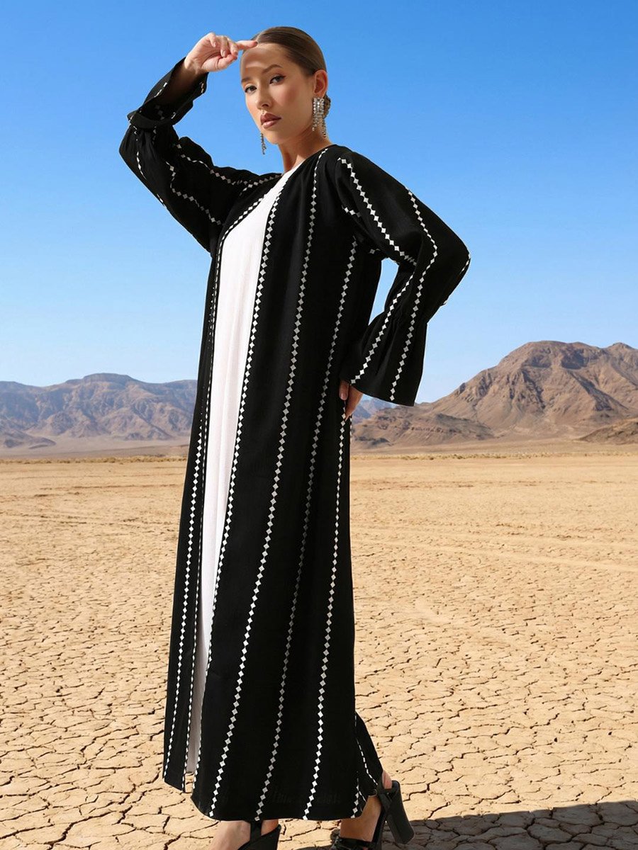 Black Crinkled Cotton Relaxed Abaya with Hijab