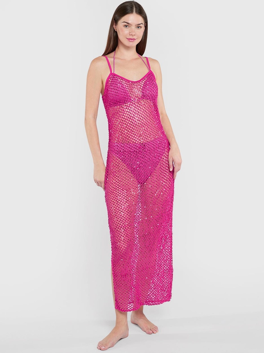 Crochet Look Maxi Cover Up with Tie-Detail