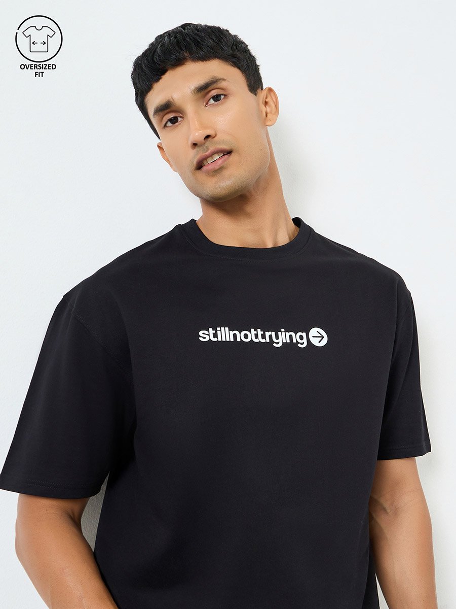Men Black Graphic Print Cotton Oversized T-Shirt