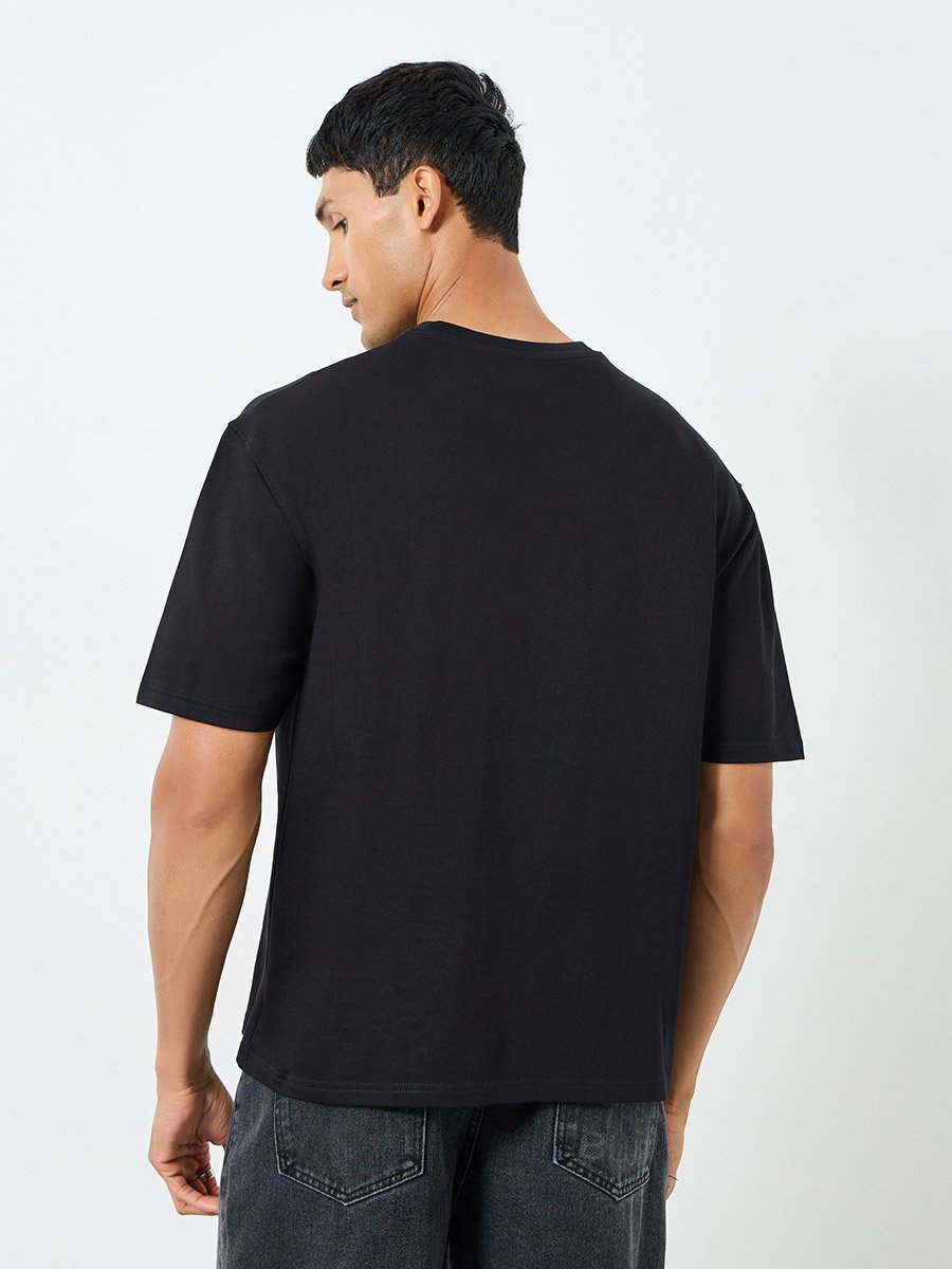 Men Black Graphic Print Cotton Oversized T-Shirt