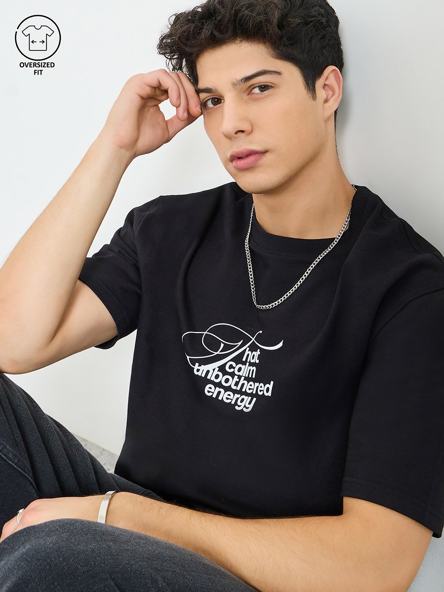 Men Black Graphic Print Oversized T-Shirt