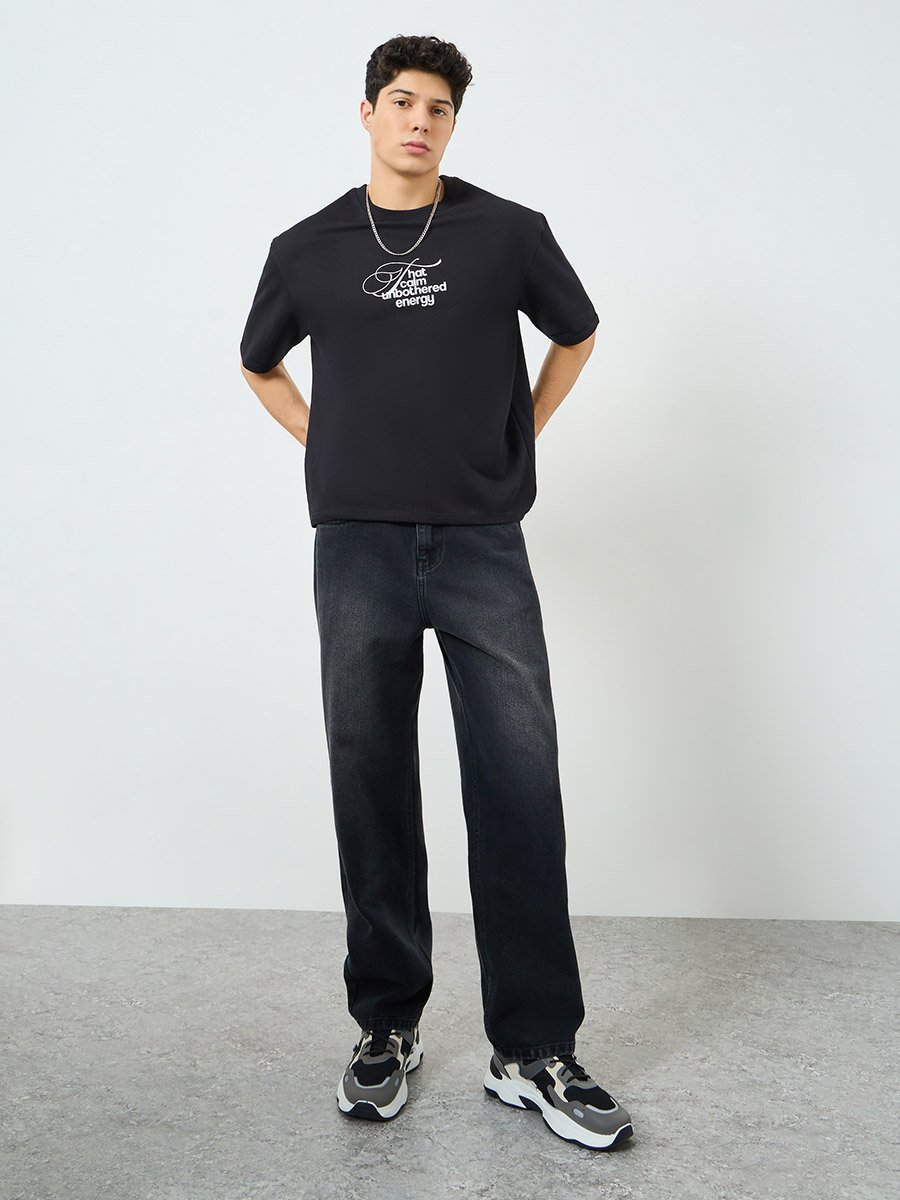 Men Black Graphic Print Oversized T-Shirt