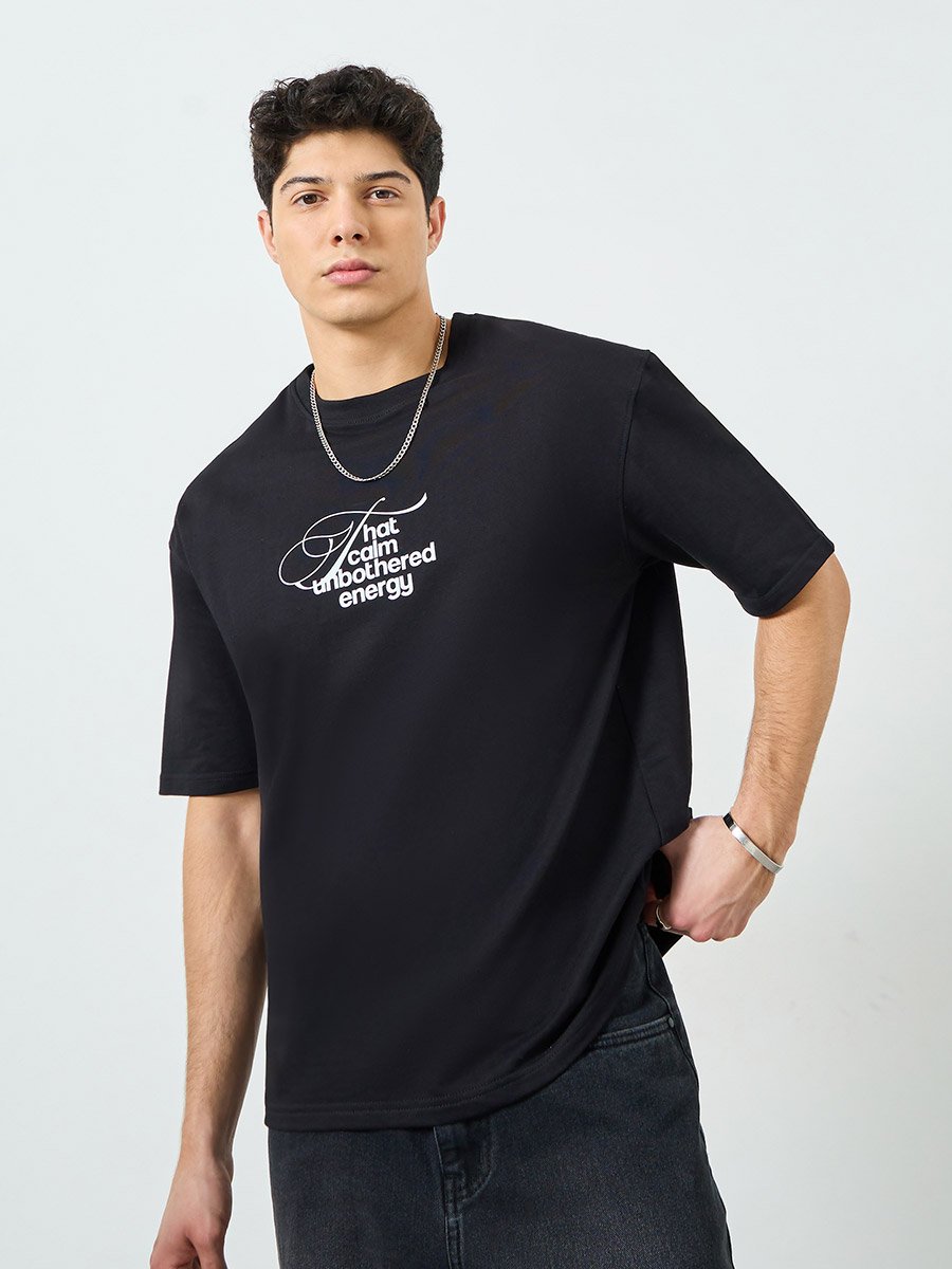 Men Black Graphic Print Oversized T-Shirt