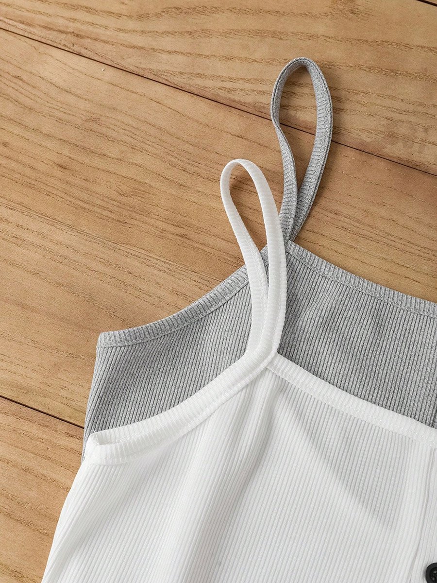 Set of 2 - Solid Cami Top and Drawstring Waist Shorts Co-Ords