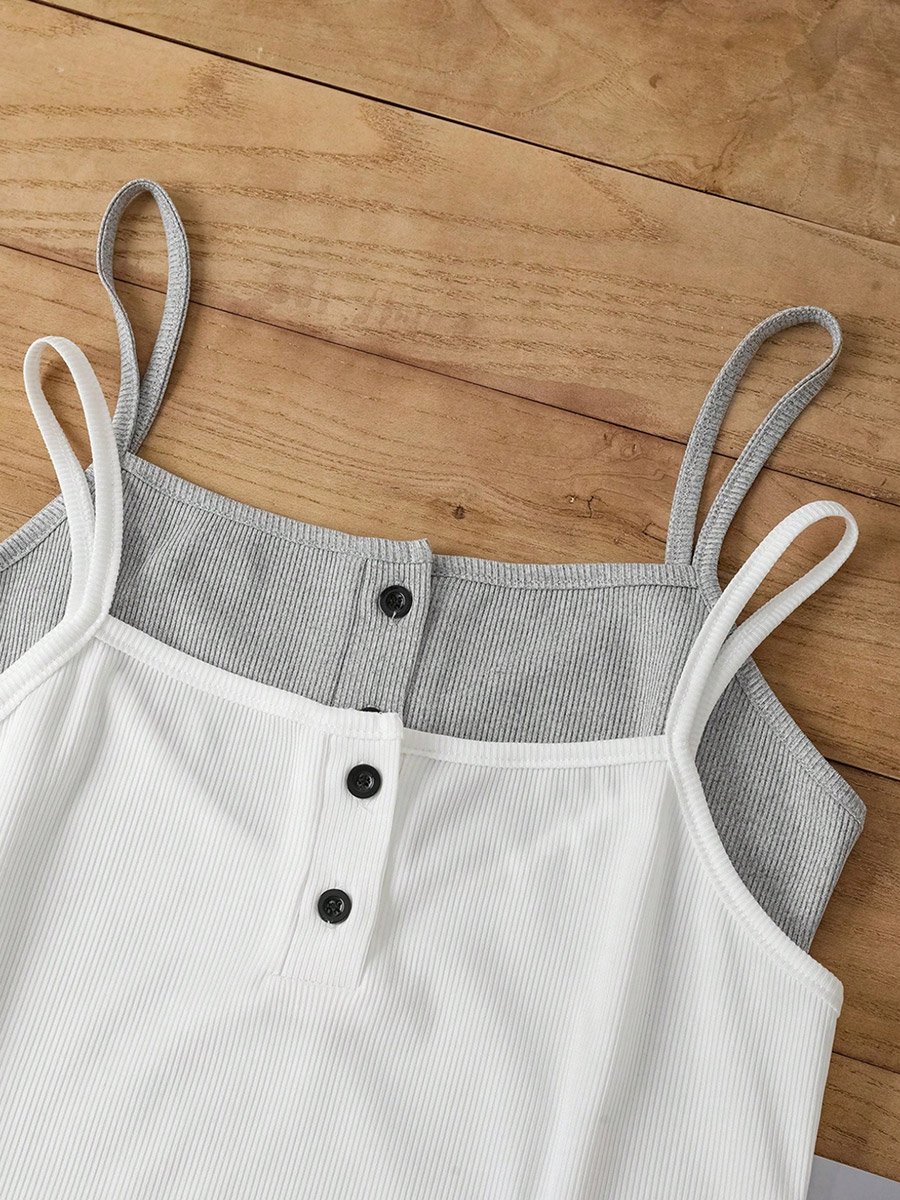 Set of 2 - Solid Cami Top and Drawstring Waist Shorts Co-Ords
