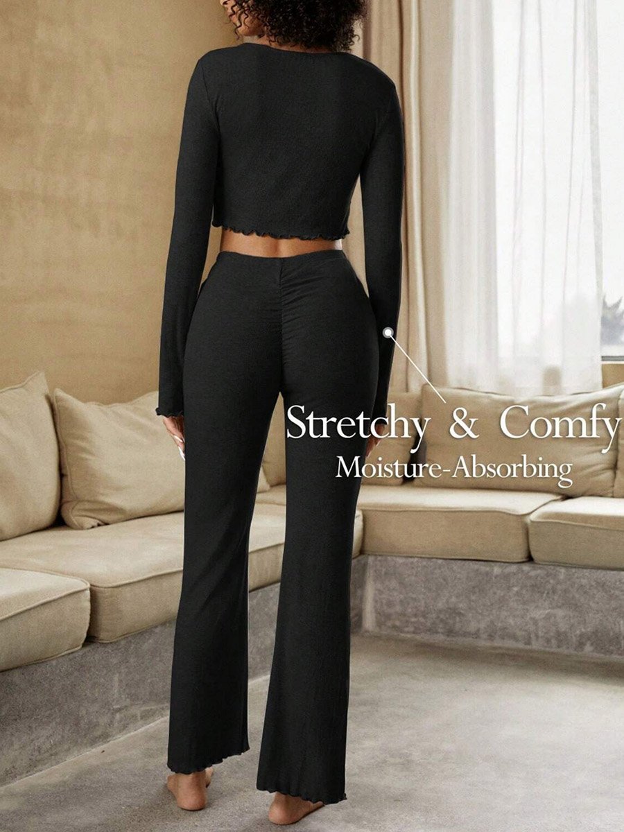 Black Lettuce Edge Crop Top and Pants Co-Ords