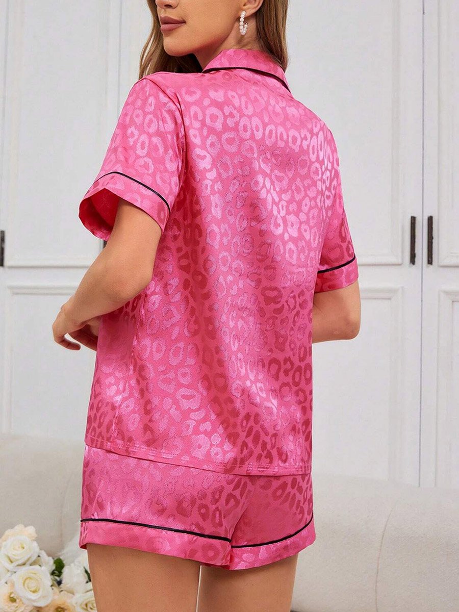 Dark Pink Leopard Print Shirt and Shorts Pyjama Set