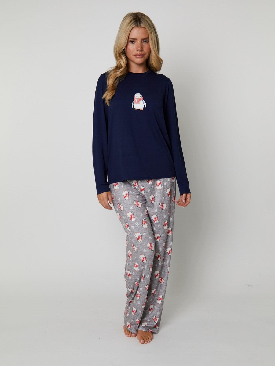 Penguin Print Long Sleeve T-Shirt and Pyjama Set