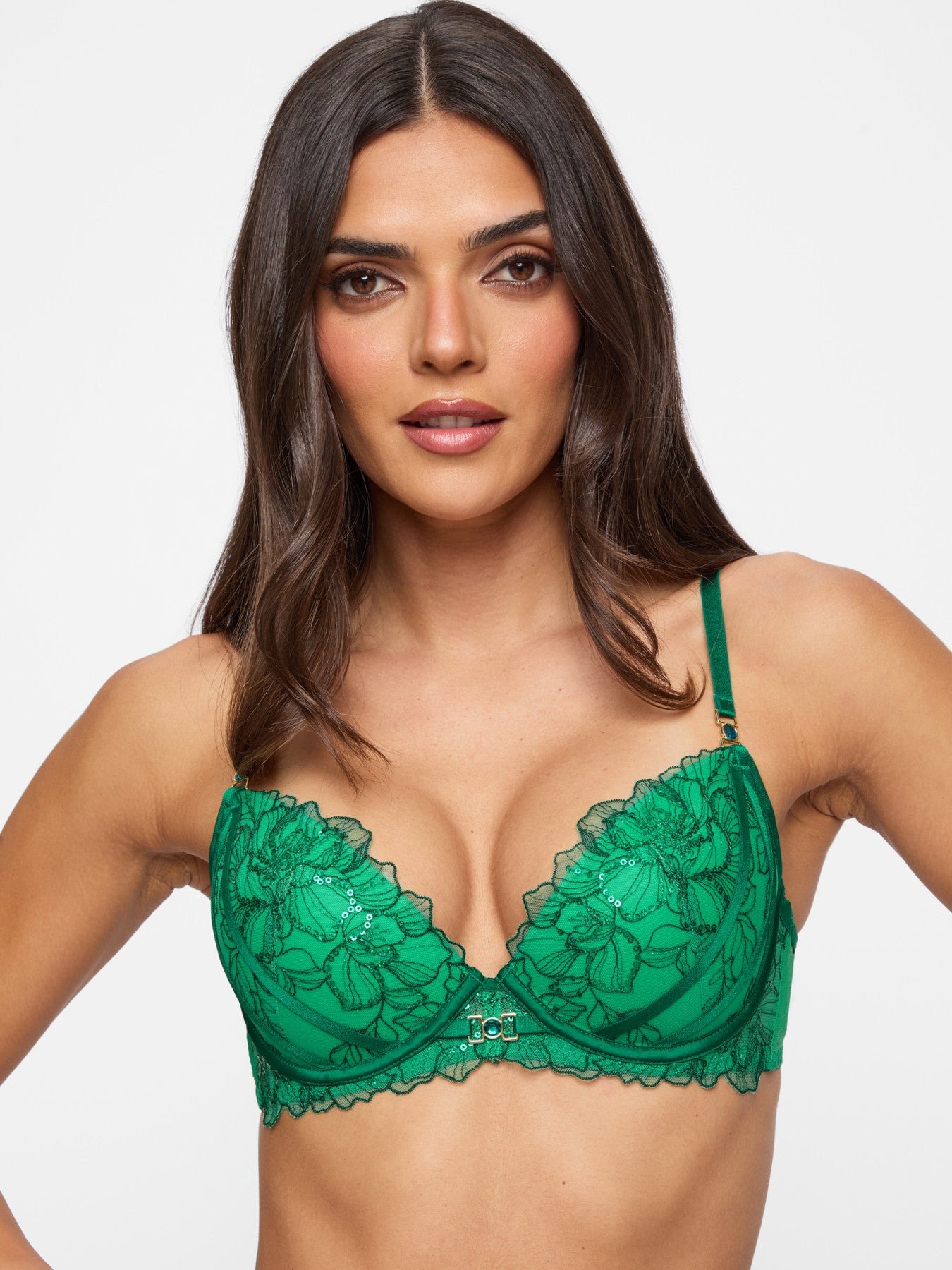 Green Padded Wired Plunge Bra
