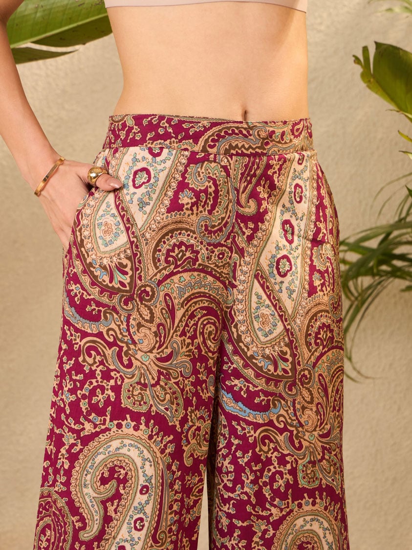 Maroon Paisley Pure Cotton Kurti and Straight Trousers Co-Ords