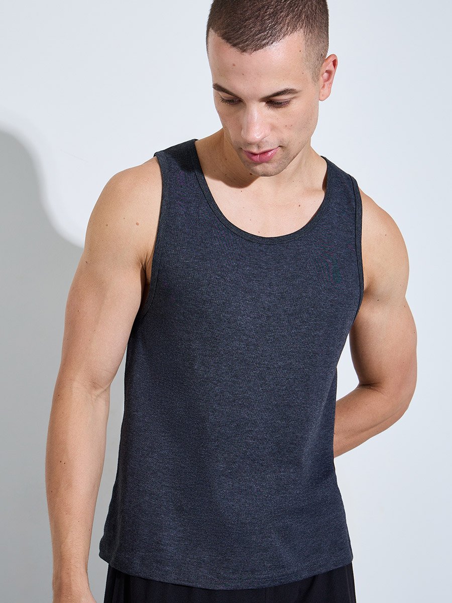 Charcoal Solid Round Neck Ribbed Vest