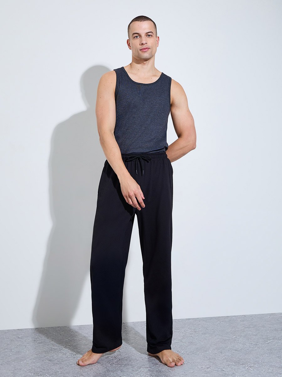 Charcoal Solid Round Neck Ribbed Vest