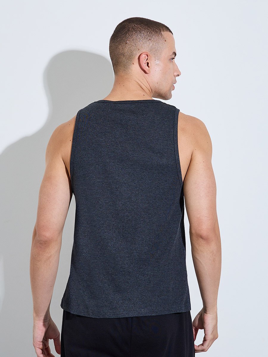 Charcoal Solid Round Neck Ribbed Vest