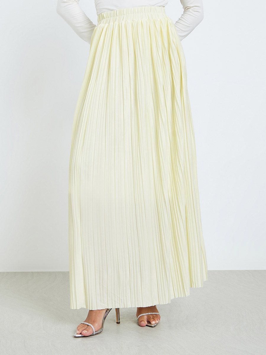 Cream Pleated A-Line Maxi Skirt