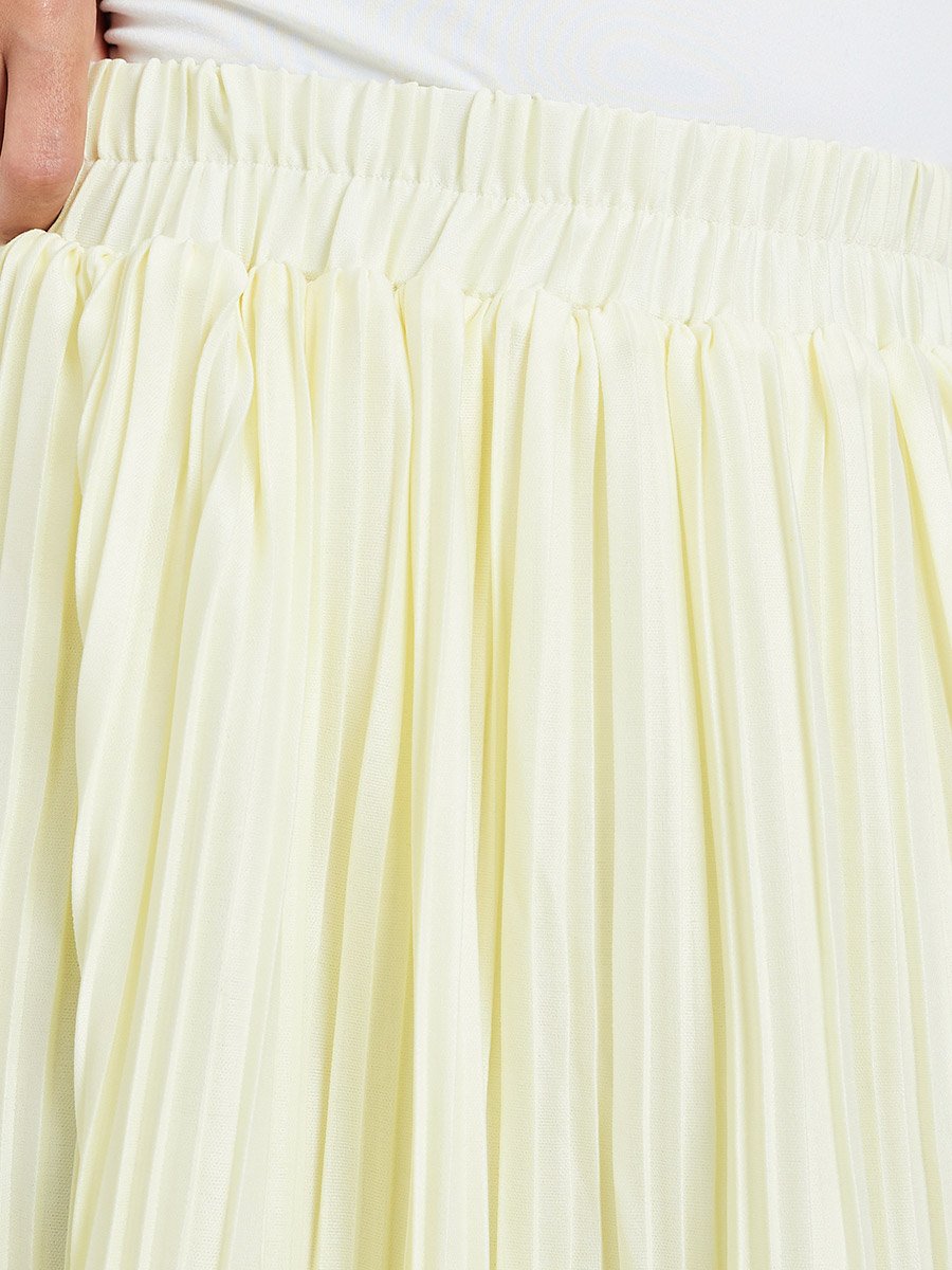 Cream Pleated A-Line Maxi Skirt