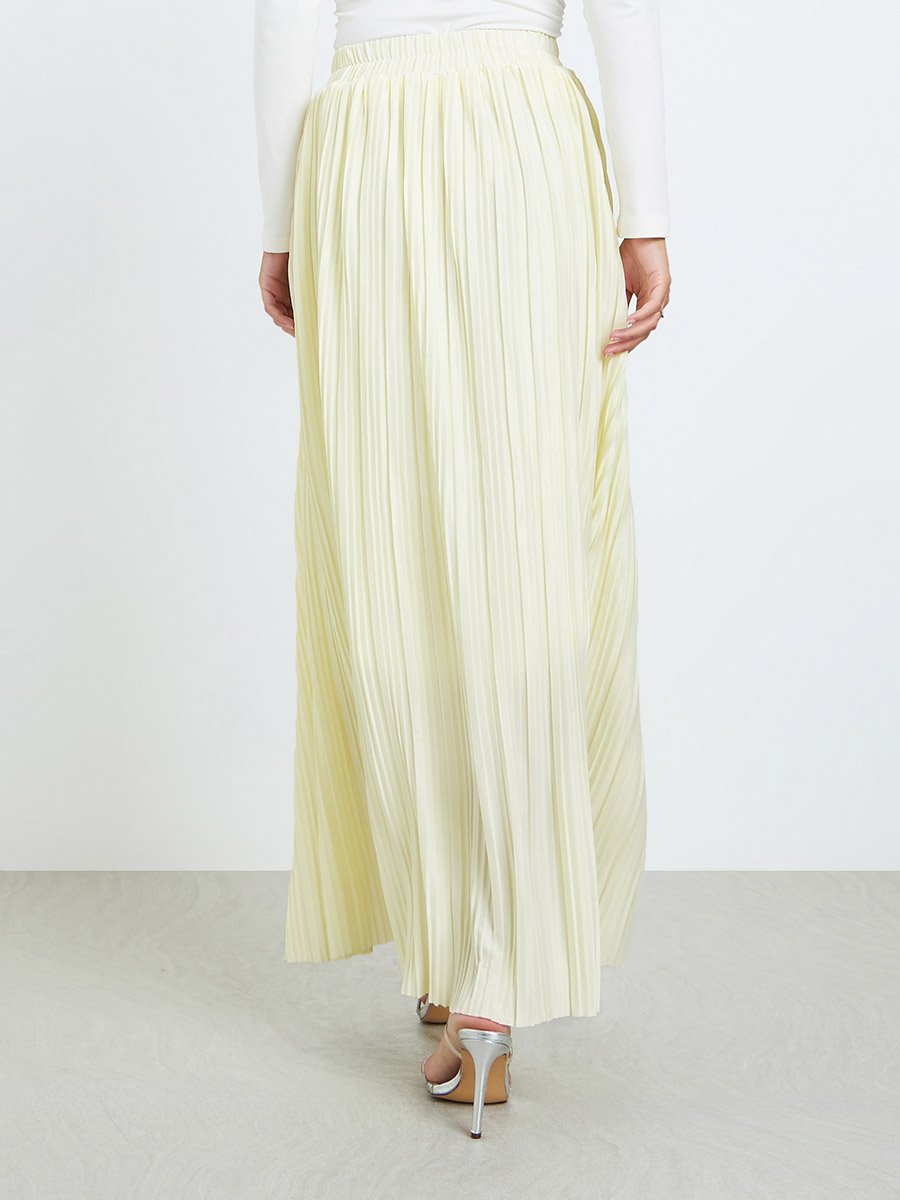 Cream Pleated A-Line Maxi Skirt