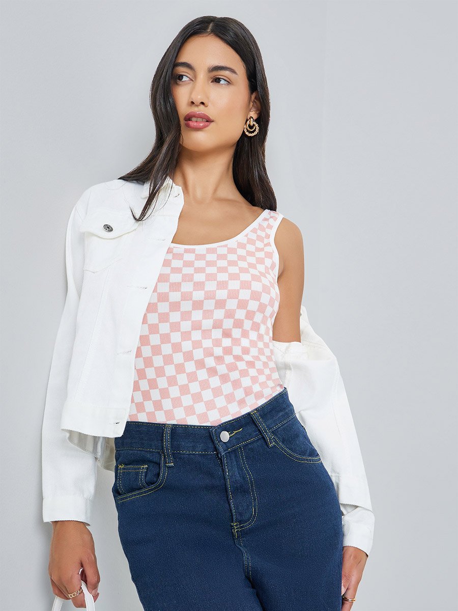Pink Checkered Sleeveless Top