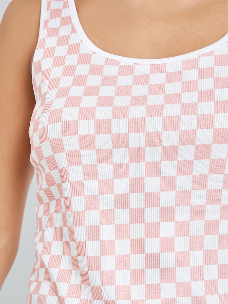 Pink Checkered Sleeveless Top