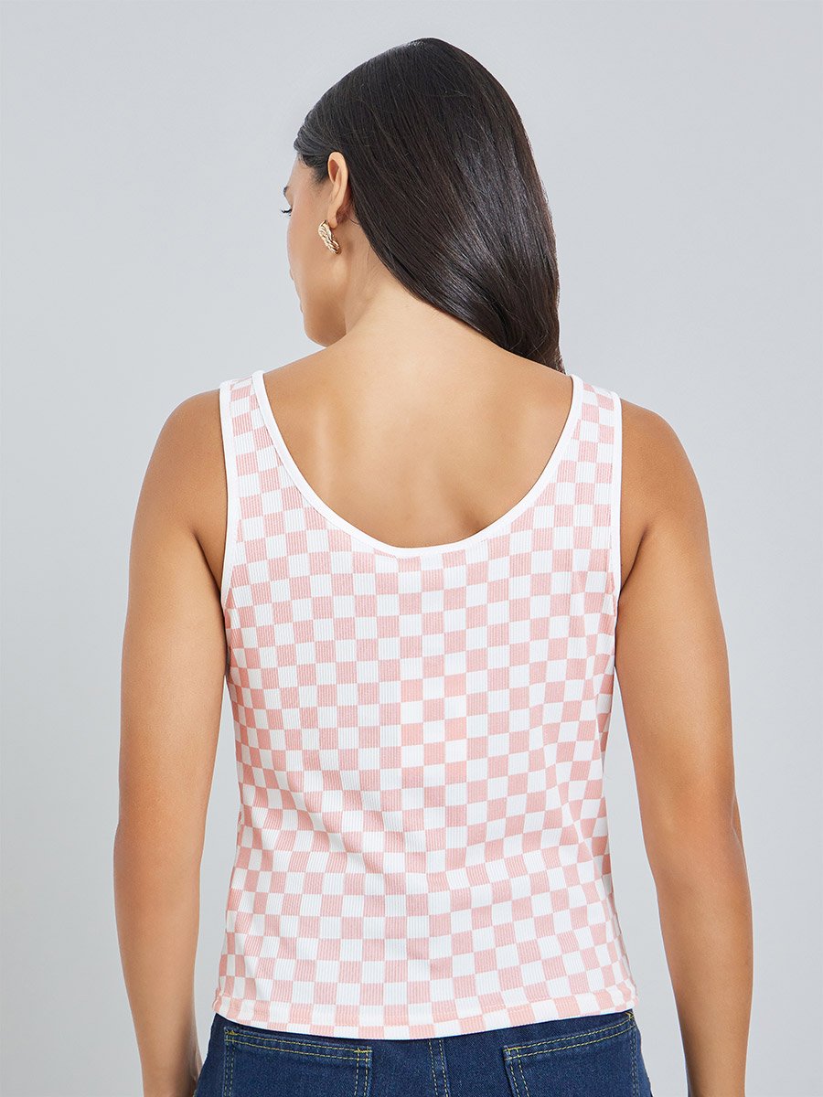 Pink Checkered Sleeveless Top