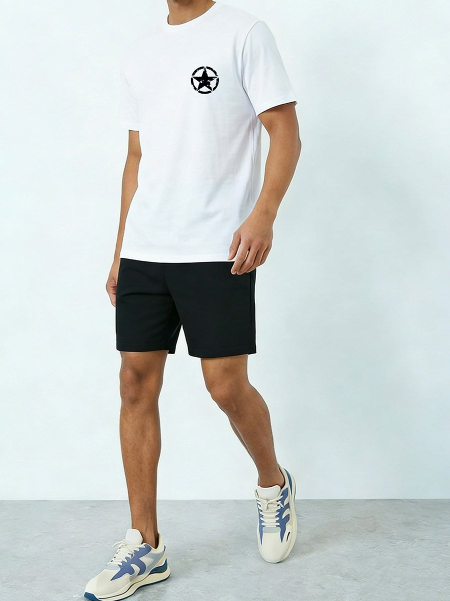 Men Graphic Print Round Neck T-Shirt and Shorts Set