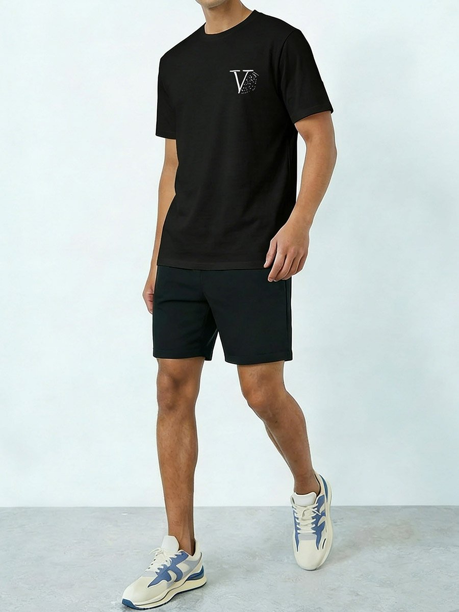 Men Graphic Print Round Neck T-Shirt and Shorts Set