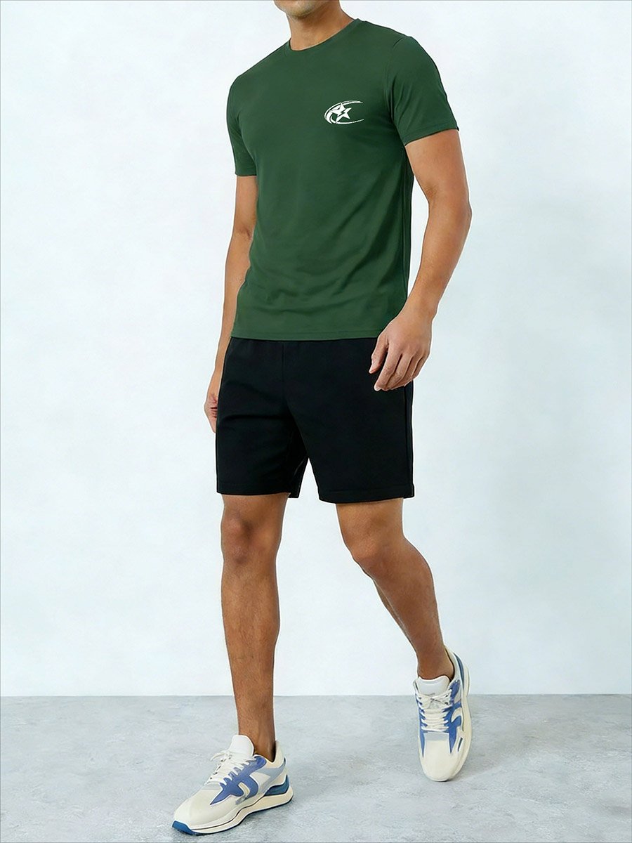 Men Graphic Print Round Neck T-Shirt and Shorts Set