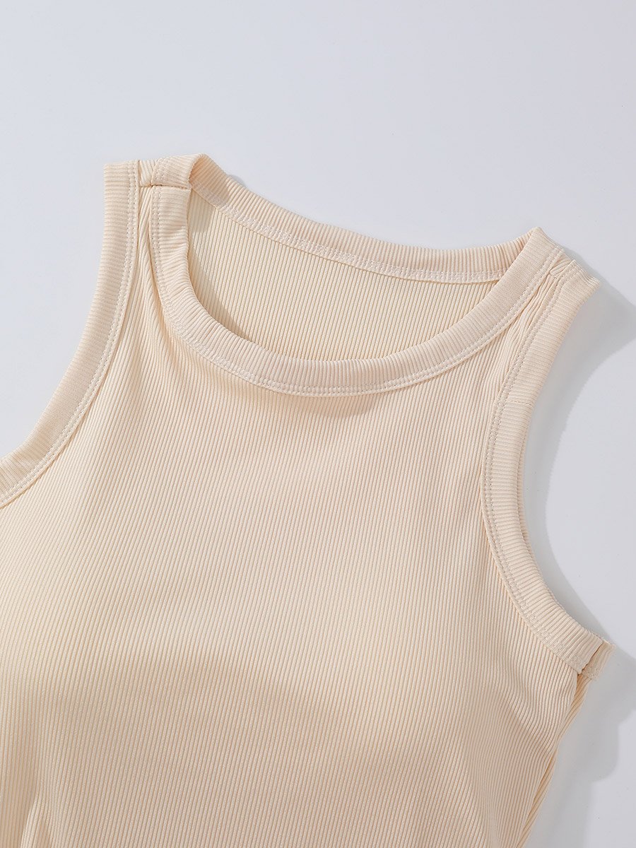 Beige Solid Padded Tank Top