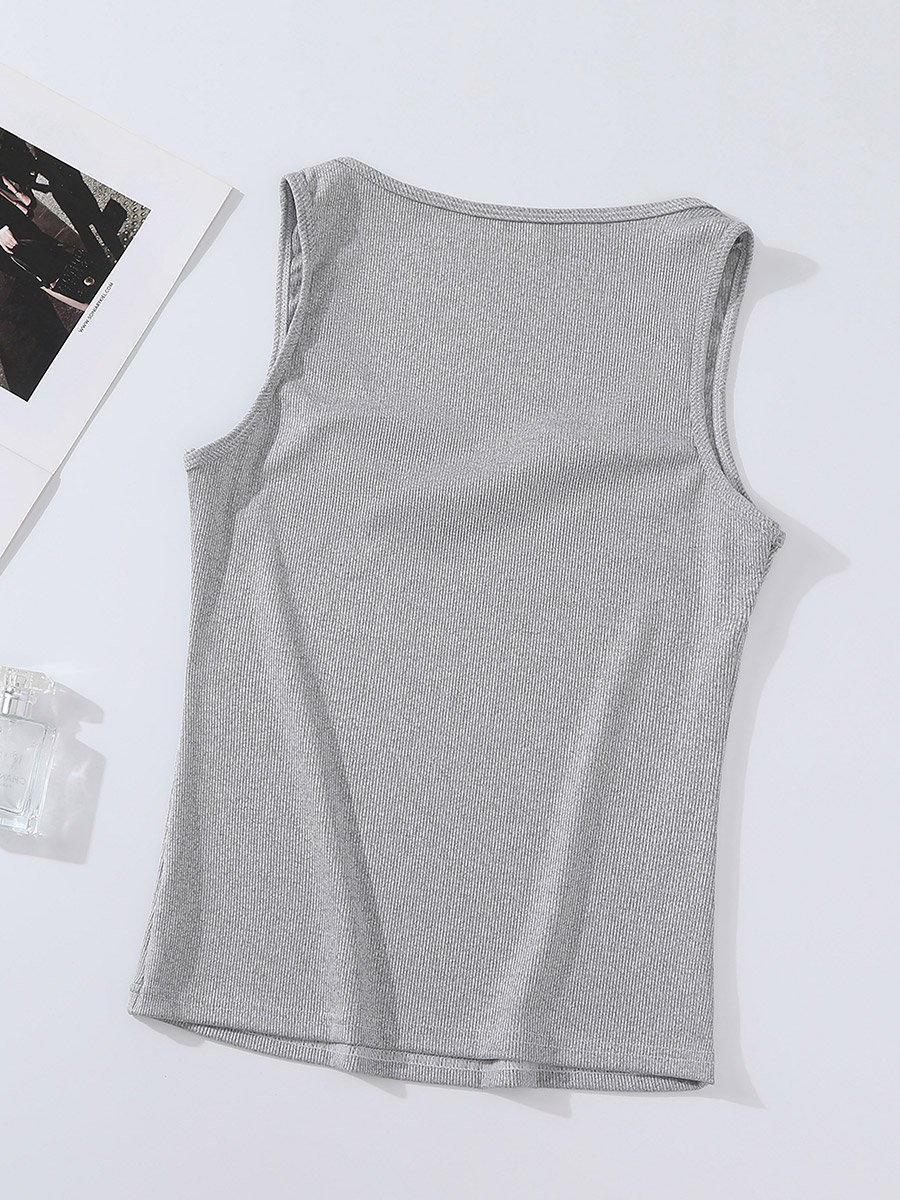 Grey Solid Notch Neck Tank Top