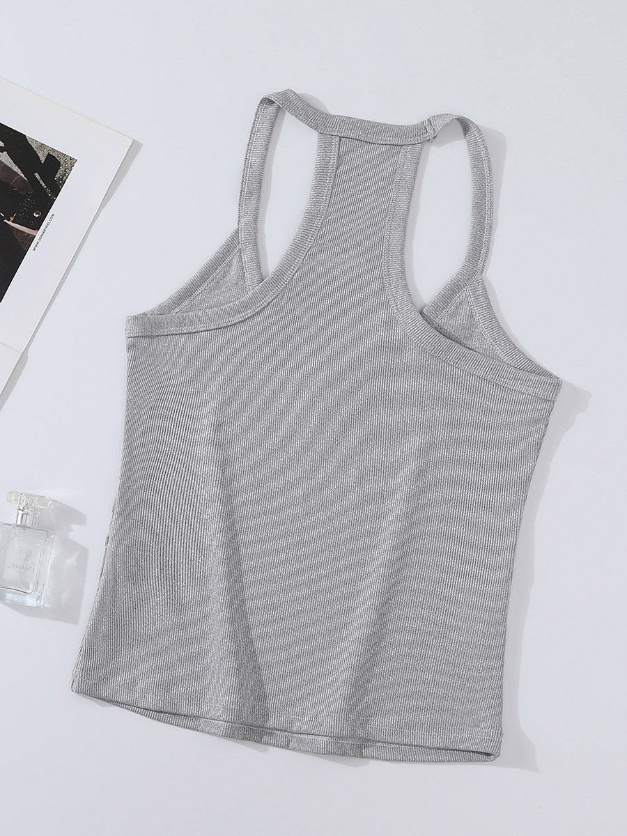 Grey Solid Racerback Tank Top