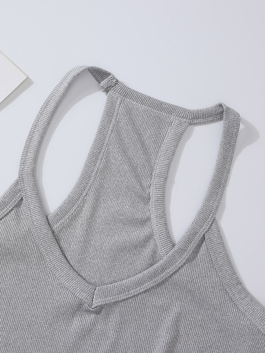 Grey Solid Racerback Tank Top