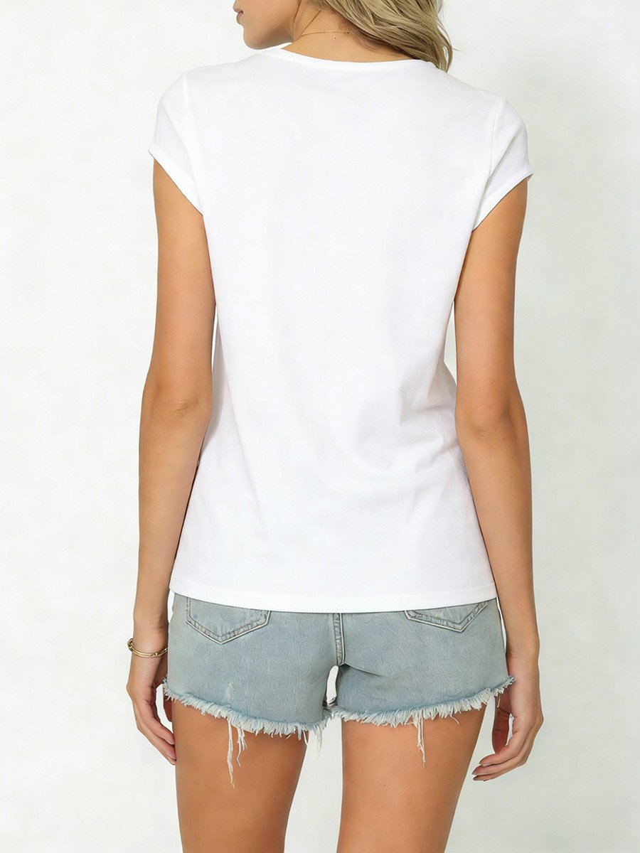 White Solid Cap Sleeve T-Shirt