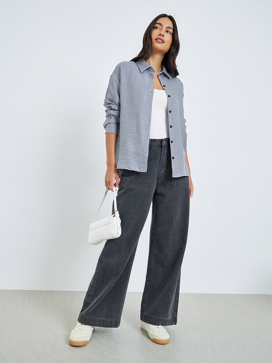 Grey Relaxed Fit Long Sleeve Shirt
