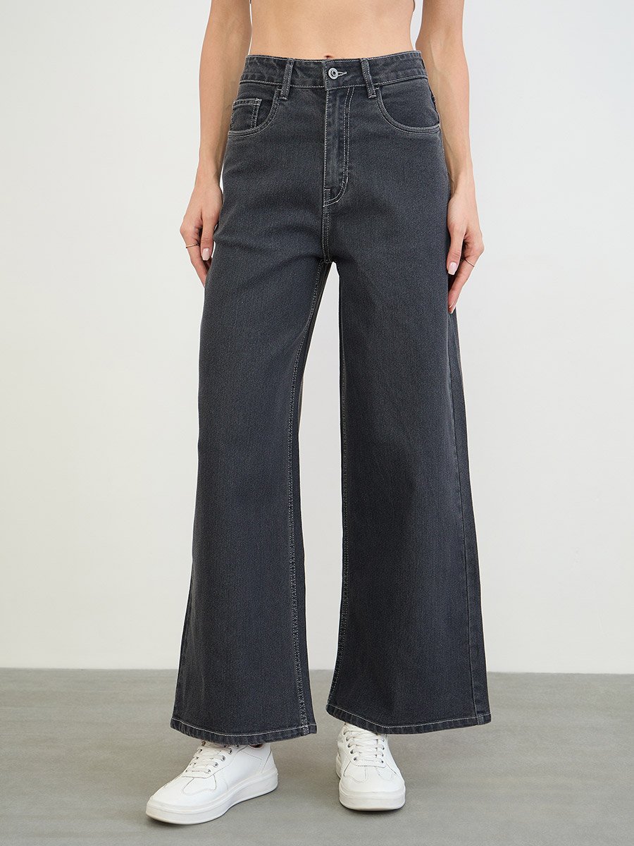 Women Wide Leg Basic Jeans