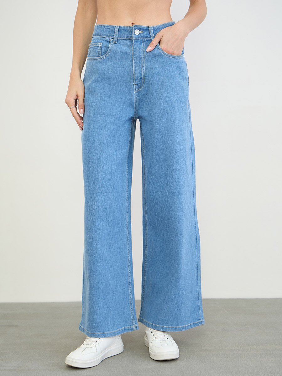 Women Wide Leg Basic Jeans