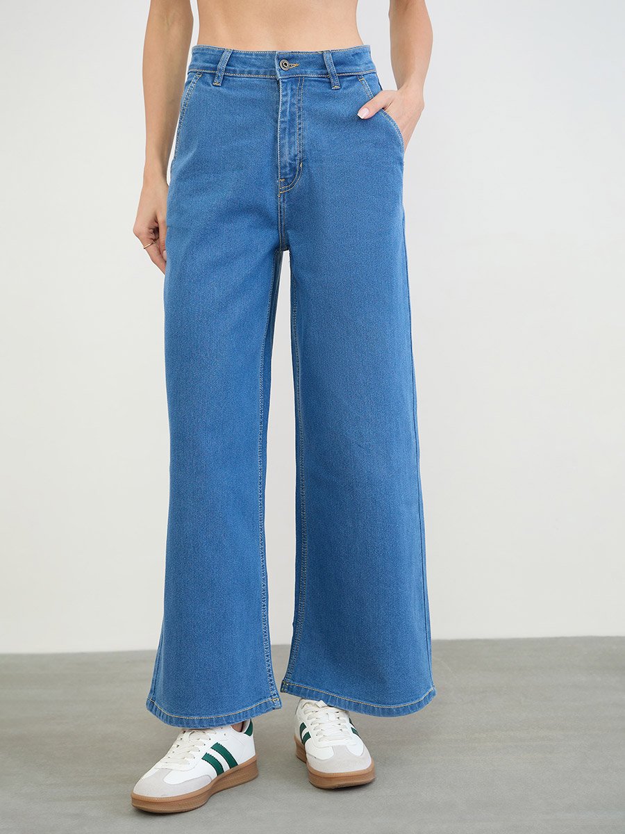 Women Wide Leg Basic Jeans