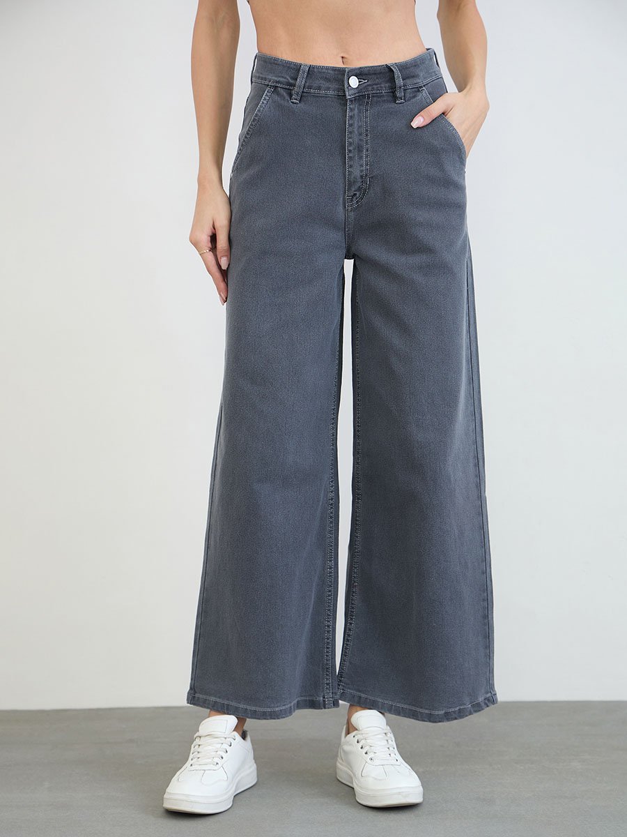 Women Wide Leg Basic Jeans