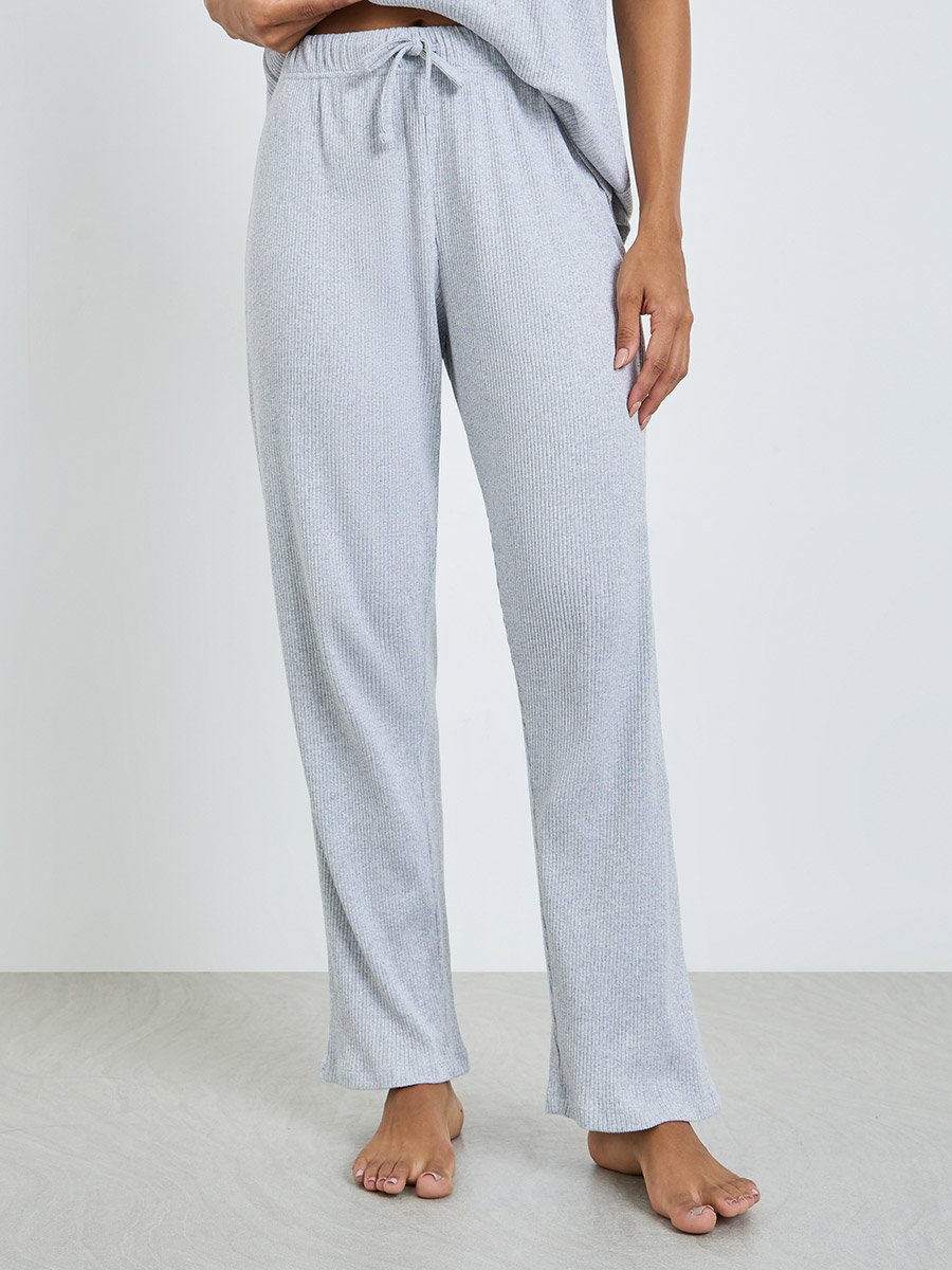 Grey Rib V Neck Drop Shoulder T-Shirt and Pyjama Set