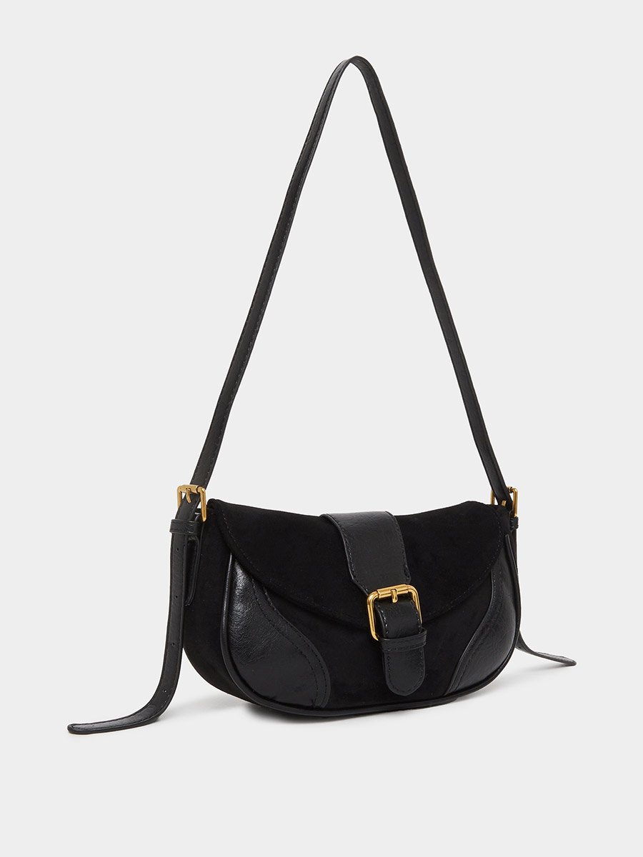 Black Buckled Baguette Bag