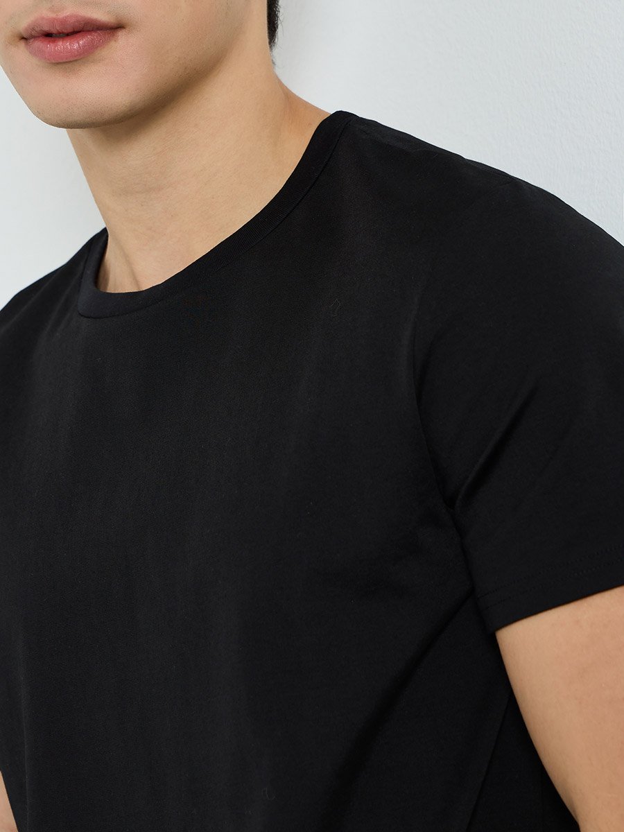 Men Black Cotton Crew Neck T-Shirt